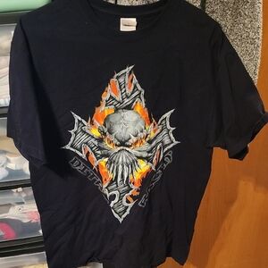 Anvil Black Short-Sleeve Tee with Flaming Skull Graphic